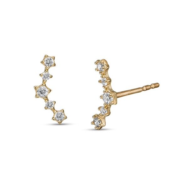 Cubic Zirconia 5 Star Dainty Curved Crawler Earrings in 10K Gold - Picture 2 of 5